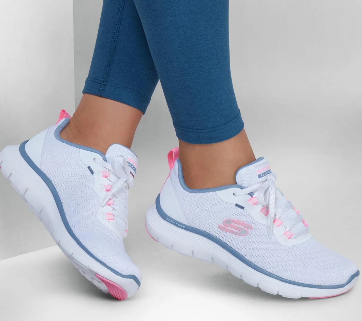 Lace Up|Athletic Sneakers<SKECHERS Flex Appeal 5.0 WHITE / PINK / BLUE