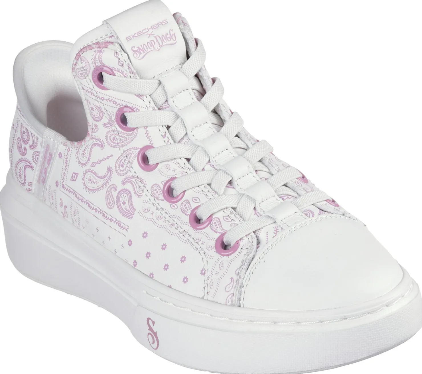 Hands Free Slip-Ins|Casual Sneakers<SKECHERS Premium Leather Slip-ins Snoop One - Double G WHITE / PINK