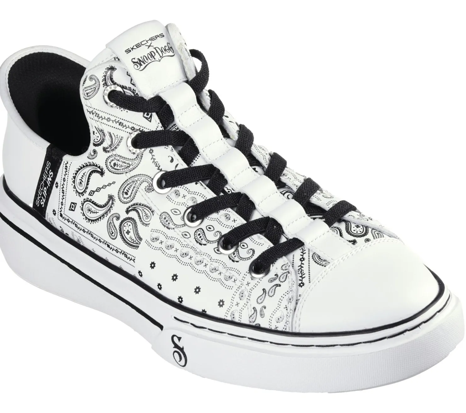 Hands Free Slip-Ins|Casual Sneakers<SKECHERS Premium Leather Slip-ins Snoop One - Double G WHITE / BLACK