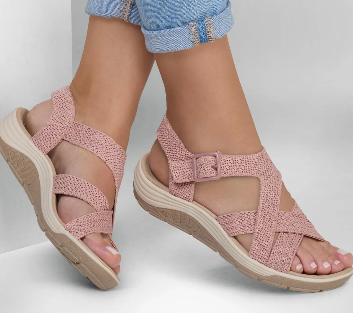 Sandals<SKECHERS Reggae Cup - Clean Lines BLUSH PINK