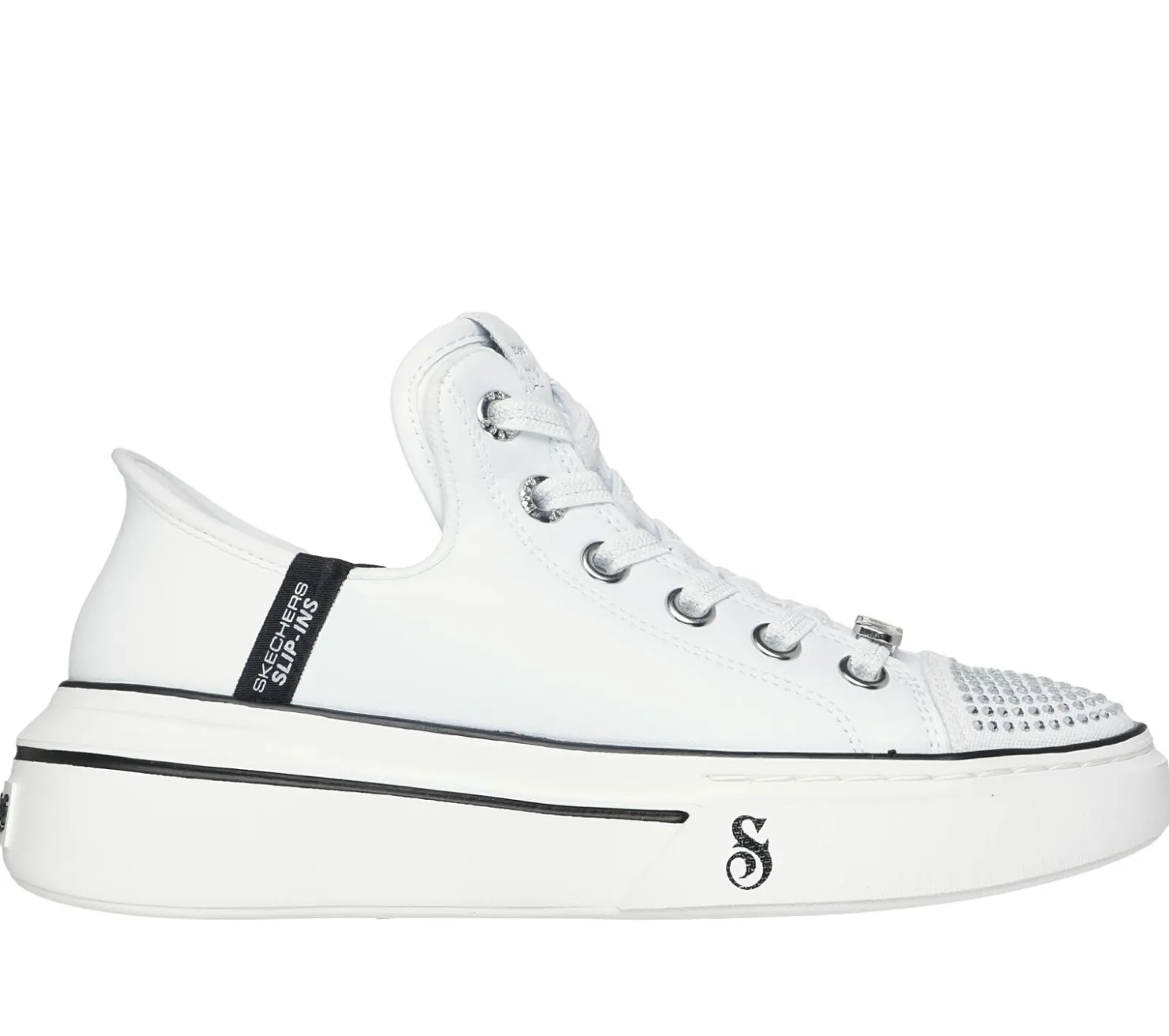 Hands Free Slip-Ins|Casual Sneakers<SKECHERS Slip-ins: Snoop One - Rhine-Stoned Toe WHITE