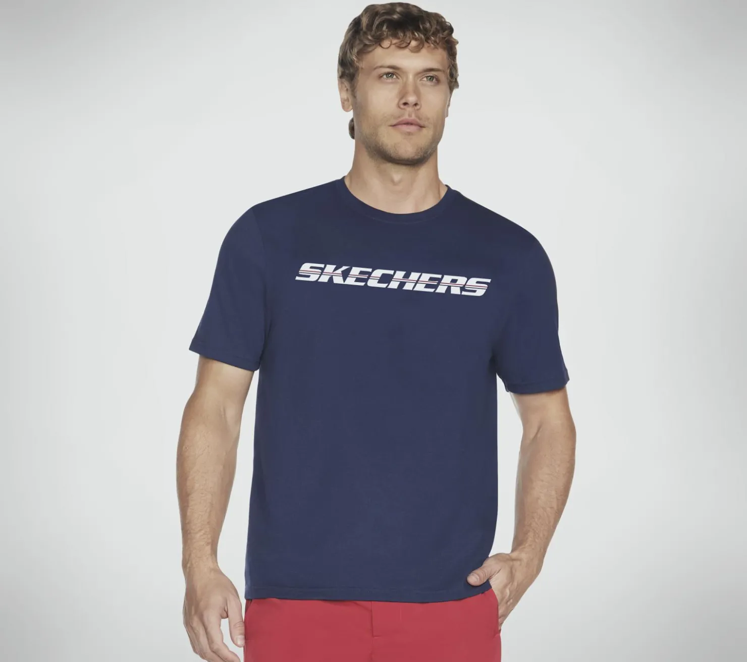 Tops|Tops<SKECHERS Strikethrough Tee NAVY