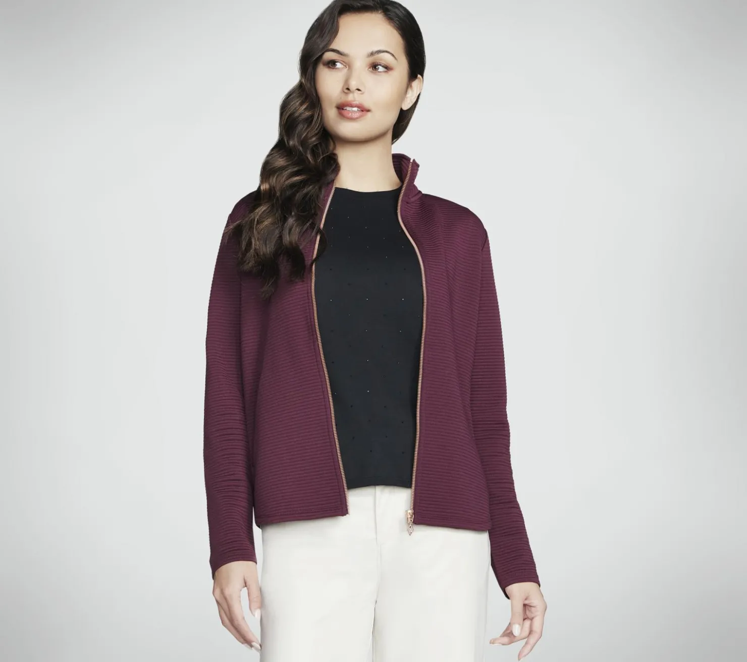 Tops|Tops<SKECHERS The Hoodless Hoodie GO WALK Shine Jacket BURGUNDY / PINK